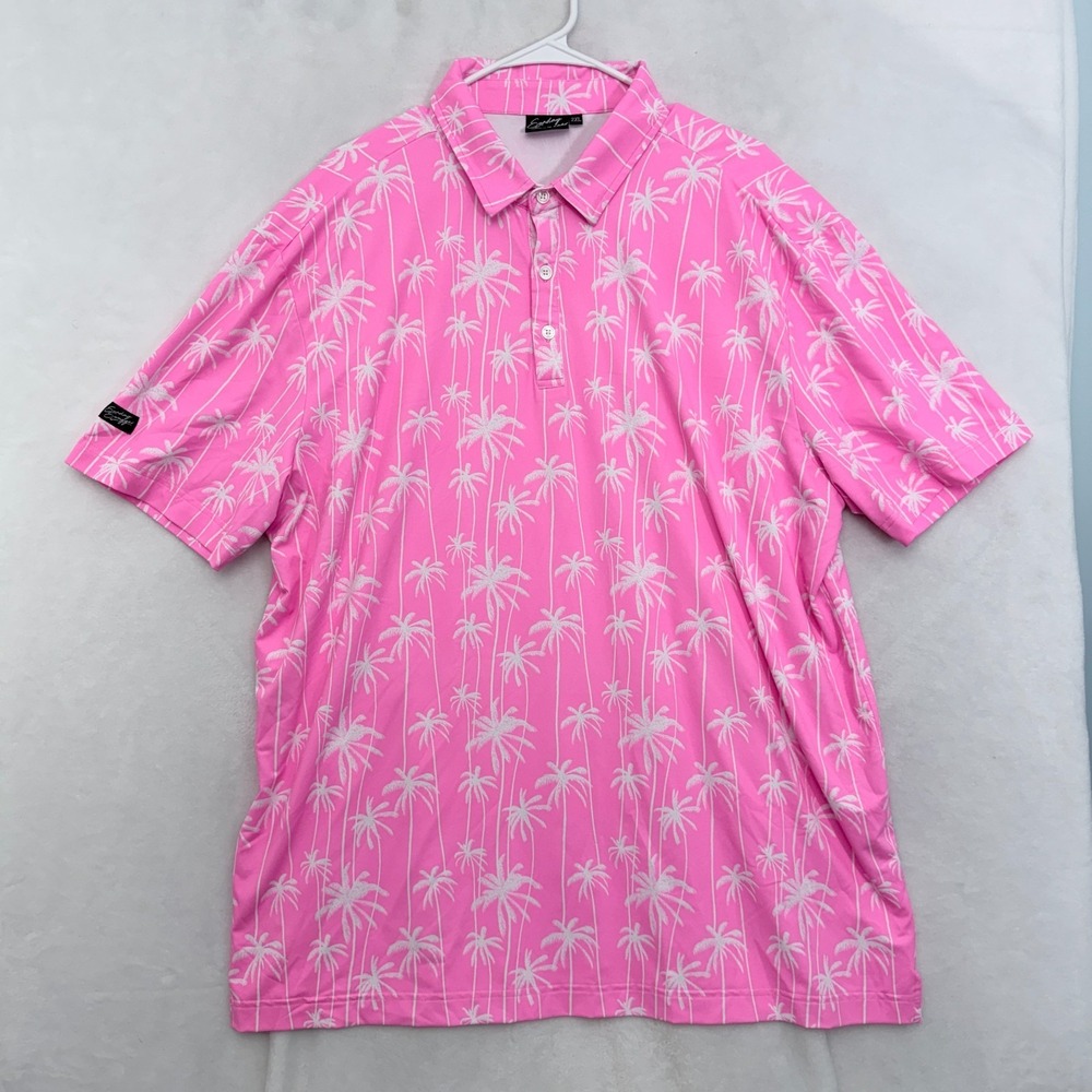 Sunday Swagger Polo Shirt Mens 2XL Pink Magenta Palm Trees Geometric Golf
